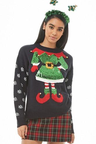 Forever21 Sequin Elf & Snowflake Sweater