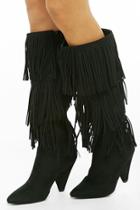 Forever21 Faux Suede Fringe Knee-high Boots