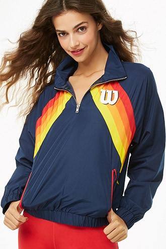 Forever21 Wilson Striped-front Logo Windbreaker