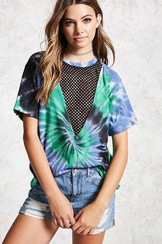 Forever21 Tie-dye Mesh Panel Tee