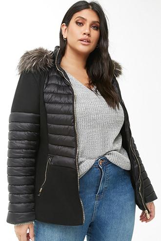 Forever21 Plus Size Hooded Mixed-media Jacket