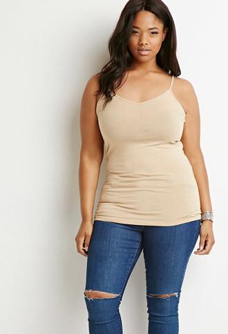 Forever21 Plus Women's  V-neck Knit Cami (nude)