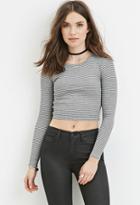 Forever21 Women's  Heather Grey & Black Ribbed Stripe Crop Top