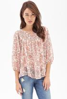 Forever21 Contemporary Pintucked Floral Print Top