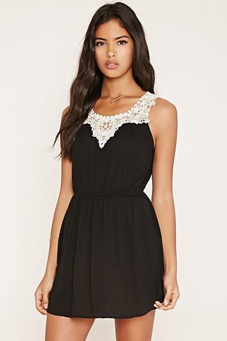 Forever21 Women's  Black Crochet-paneled Mini Dress