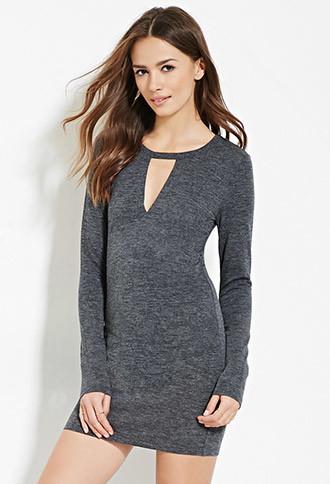 Love21 Women's  Charcoal Contemporary Cutout Bodycon Dress