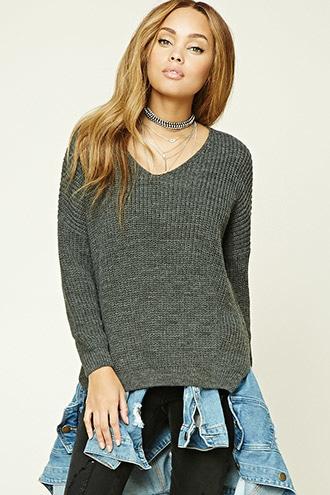 Forever21 Women's Charcoal Purl Knit Sweater