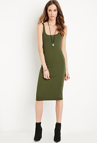 Forever21 Women's  Midi Bodycon Dress (olive)