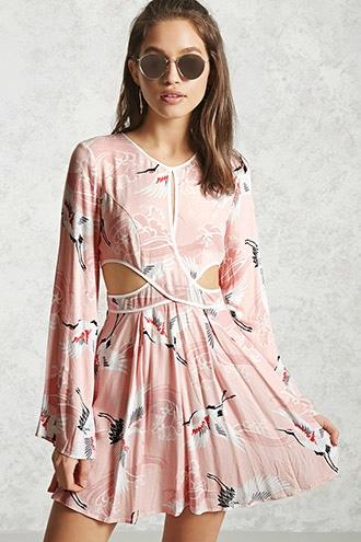 Forever21 Crane Print Cutout Mini Dress