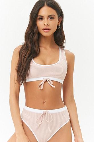 Forever21 Ribbed Contrast High-waist Bikini Bottoms