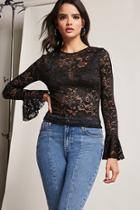 Forever21 Sheer Lace Bell-sleeve Top