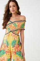 Forever21 Crepe Leaf Print Crisscross Jumpsuit
