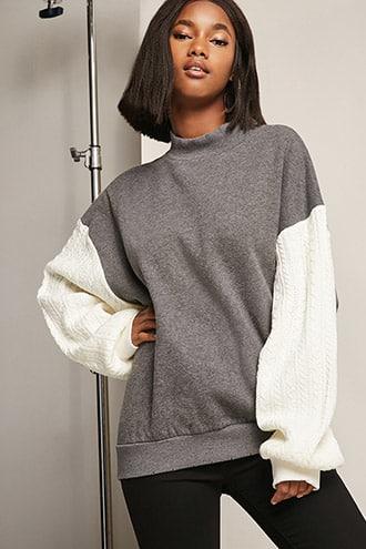 Forever21 Cable-sleeve Sweater-knit Top