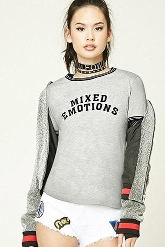 Forever21 Women's Heather Grey & Black Mixed Emotions Ringer Tee