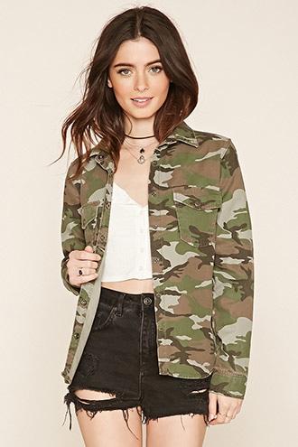 Forever21 Women's Camouflage Print Shirt Jacket