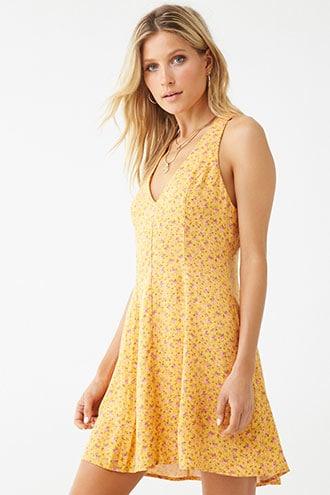 Forever21 Floral Fit & Flare Cutout Mini Dress