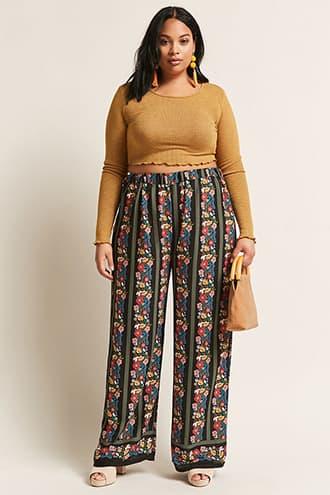 Forever21 Plus Size Floral & Stripe Palazzo Pants