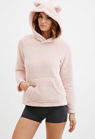 Forever21 Women's  Pink Textured Plush Pj Hoodie