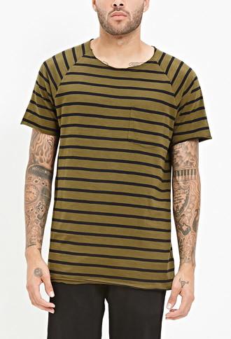 21 Men Men's  Striped Raglan Tee (olive/black)