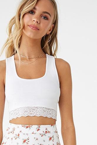 Forever21 Lace-trim Cropped Tank Top