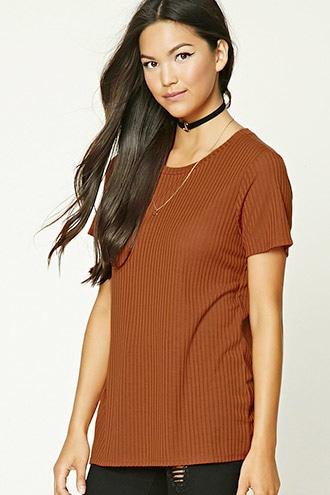 Forever21 Women's Rust Boxy Ribbed Knit Top