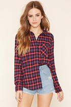 Forever21 Women's  Red & Black Plaid Flannel Shirt