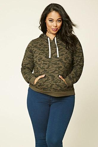 Forever21 Plus Women's  Plus Size Camo Print Hoodie