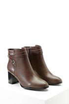 Forever21 Women's  Brown Faux Leather Block Heel Bootie