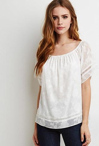Forever21 Crochet-trimmed Eyelet Blouse