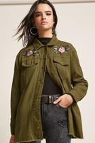 Forever21 Floral Embroidered Raw-cut Denim Jacket