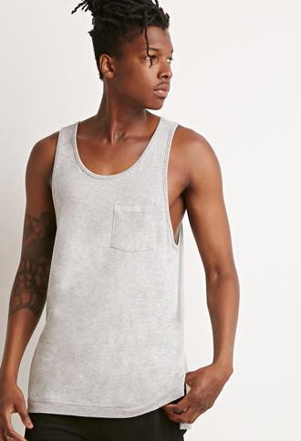 21 Men Men's  Heather Grey Vented-hem Pocket Tank