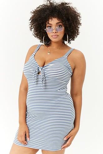 Forever21 Plus Size Striped Tie-front Mini Dress