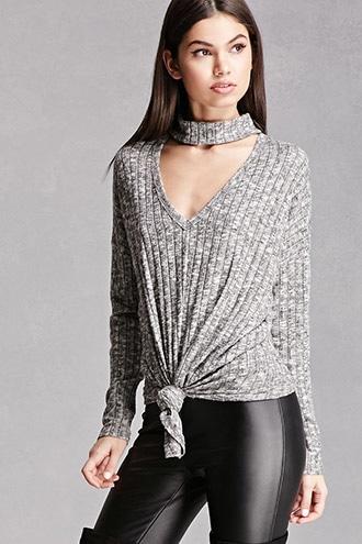 Forever21 Ribbed Choker Neck Top