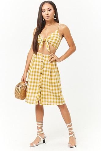 Forever21 Reverse Gingham Crop Cami & Skirt Set