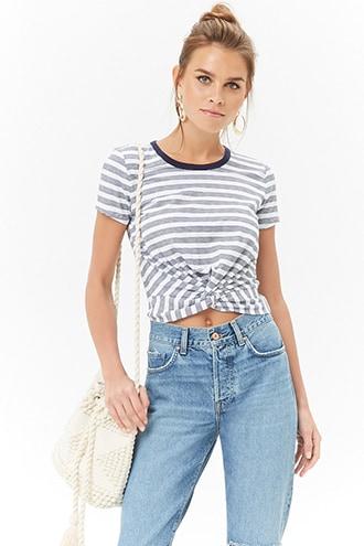 Forever21 Striped Twist-front Tee