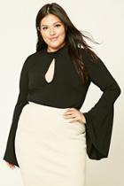 Forever21 Plus Women's  Black Plus Size Trumpet Sleeve Top