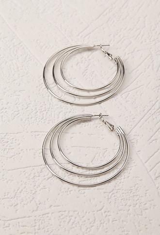 Forever21 Layered Cutout Hoops (silver)