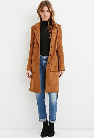 Forever21 Women's  Longline Faux Suede Coat