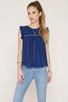 Forever21 Women's  Navy Crochet-trimmed Top