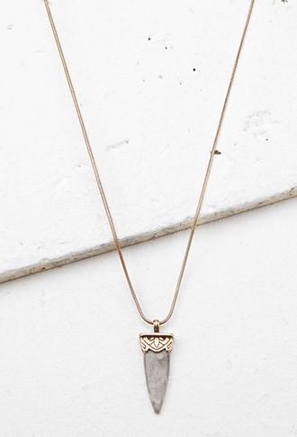 Forever21 Faux Stone Pendant Necklace (antic Gold/grey)