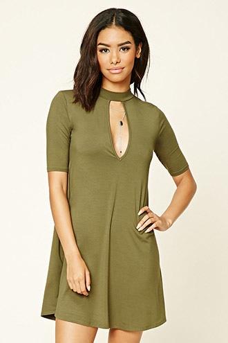 Forever21 Women's  Olive Keyhole Mini Dress