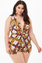 Forever21 Plus Size Plaid Baroque Twist-front Romper