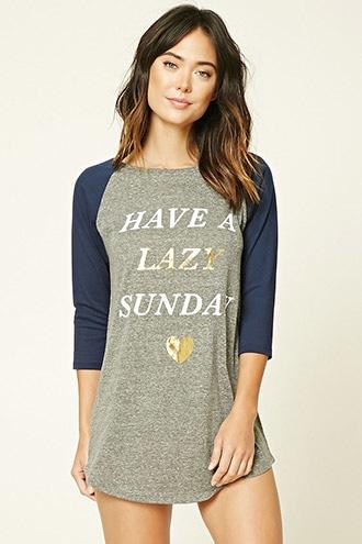 Forever21 Women's  Heather Grey & Cream Have A Lazy Sunday Nightdress