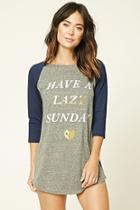 Forever21 Women's  Heather Grey & Cream Have A Lazy Sunday Nightdress