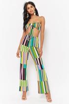 Forever21 Geometric Broken Striped Crop Top And Pants Set