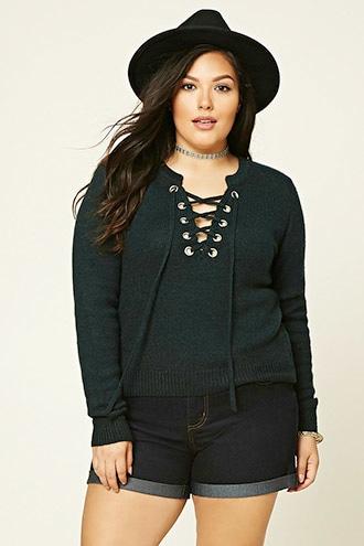 Forever21 Plus Size Lace-up Sweater