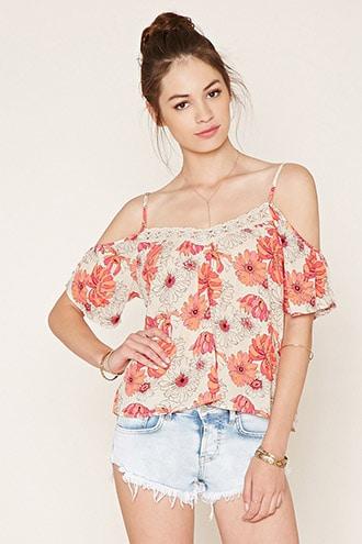 Forever21 Crochet-trimmed Floral Top