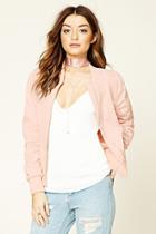 Forever21 Women's  Pink Ruched Bomber Jacket