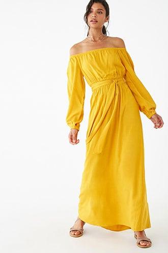 Forever21 Smocked-waist Off-the-shoulder Maxi Dress