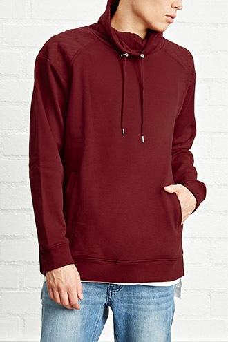 21 Men Men's  Red Quilted Cowl-neck Pullover